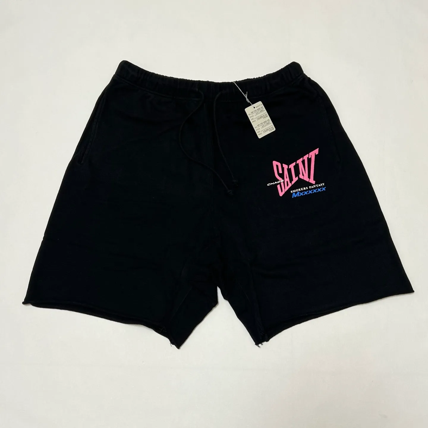 SAINT Mxxxxxx SWEAT SHORTS/RIBON SAINT/BLK pink SAINT LOGO shorts, black S-XL cotton and linen OE yarn fabric, stiff, light, comfortable and breathable, non-locking design, naturally rolled back after water, super handsome version, easy to match, original consistent main mark, wash water mark, little angel anti-counterfeiting mark